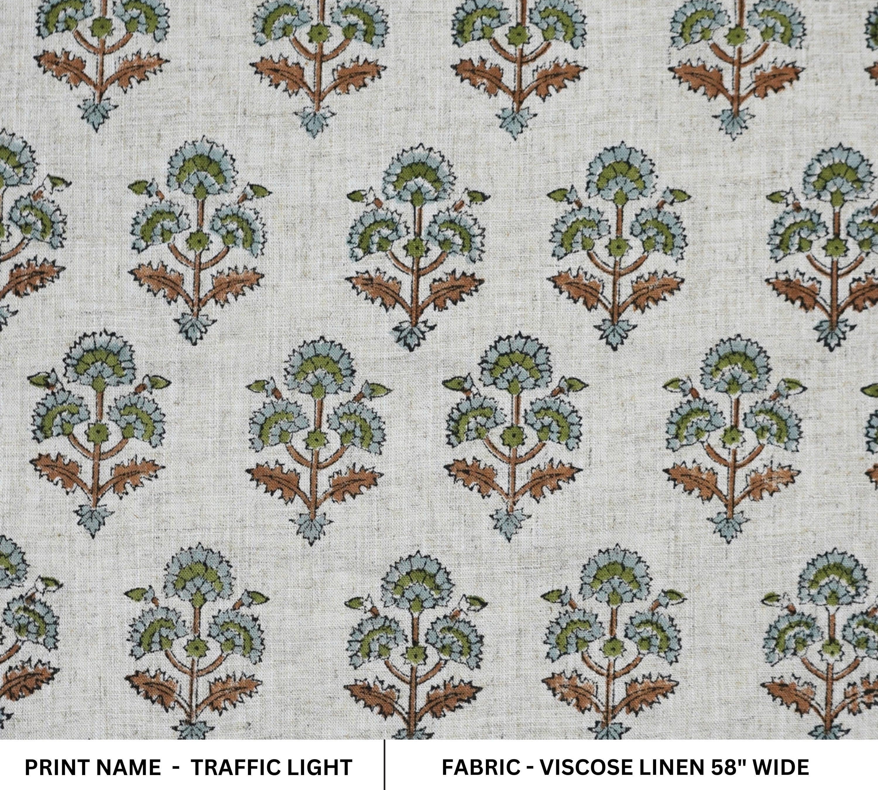 Block Print Fabric 58 Inch Width Light Weight Viscose Linen Natural Base Color and Mini Yellow Floral Print Curtains and Drapes Pillow Covers Tablecloths and Runners Bedding Tote Bag Lampshades Napkins by Fabritual