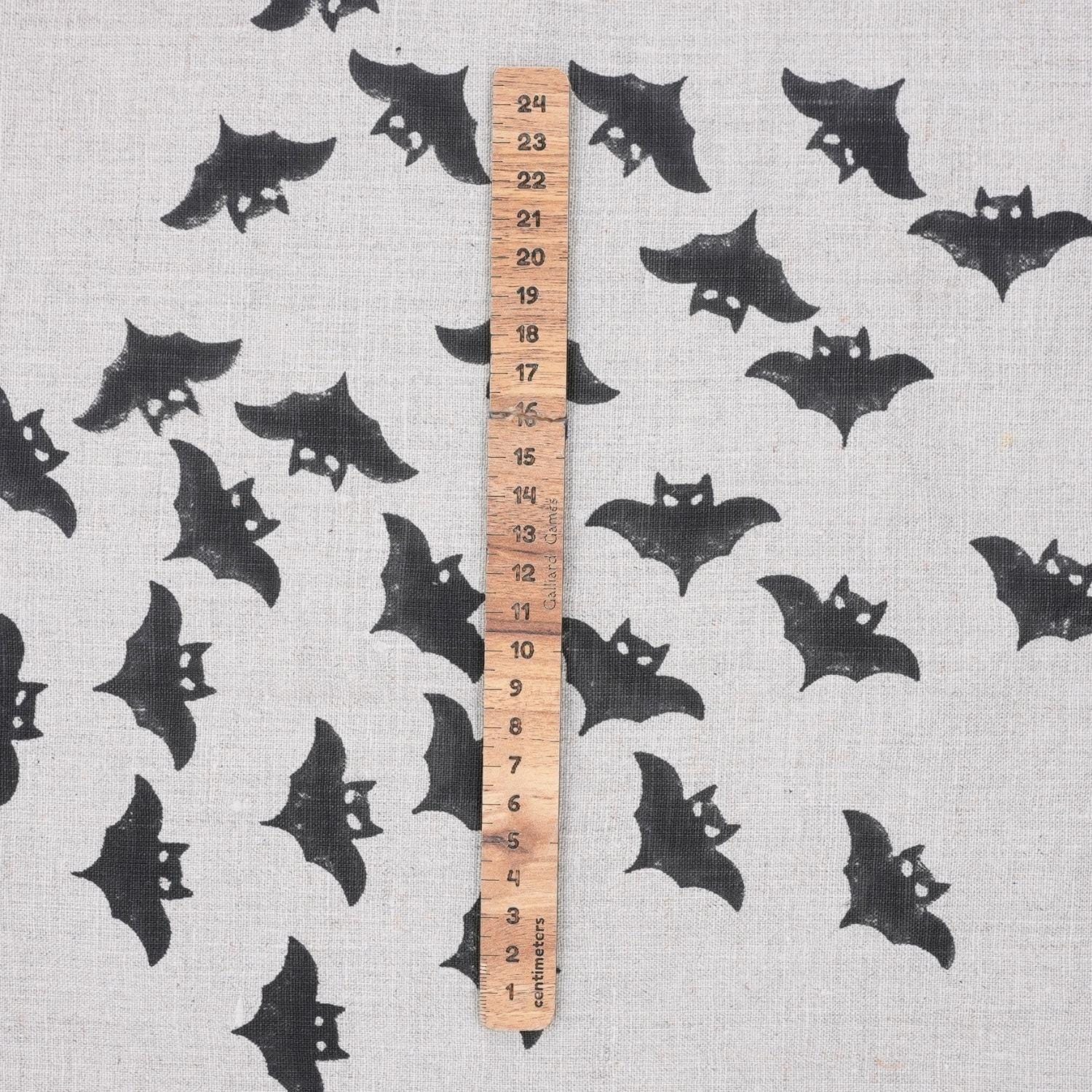 Handmade Art Wooden Block Black Bat Print Pure Linen Table Cover Fabric for Living Room Decor