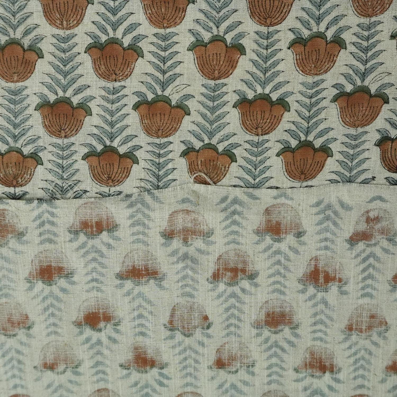 Block Print Fabric 58 Inch Width Light Weight Viscose Linen Natural Base Color and Floral Print Pillow Covers Tablecloths and Runners Bedding Tote Bag Lampshades Napkins by Fabritual