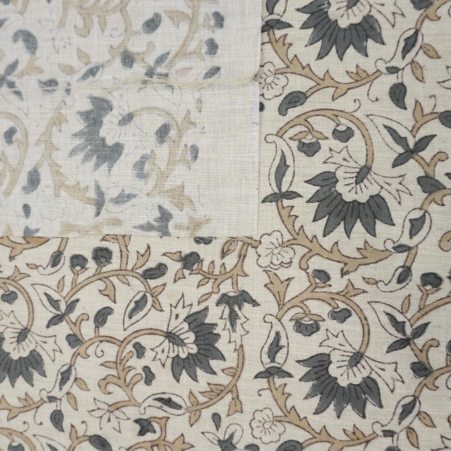 Linen Block Print Fabric Linen Blend 58 Inch Width Light Weight Linen Natural Base Color Curtains and Drapes Upholstery Handmade Art Tablecloths and Runners Bedding Tote Bag Lampshades Napkins by Fabritual