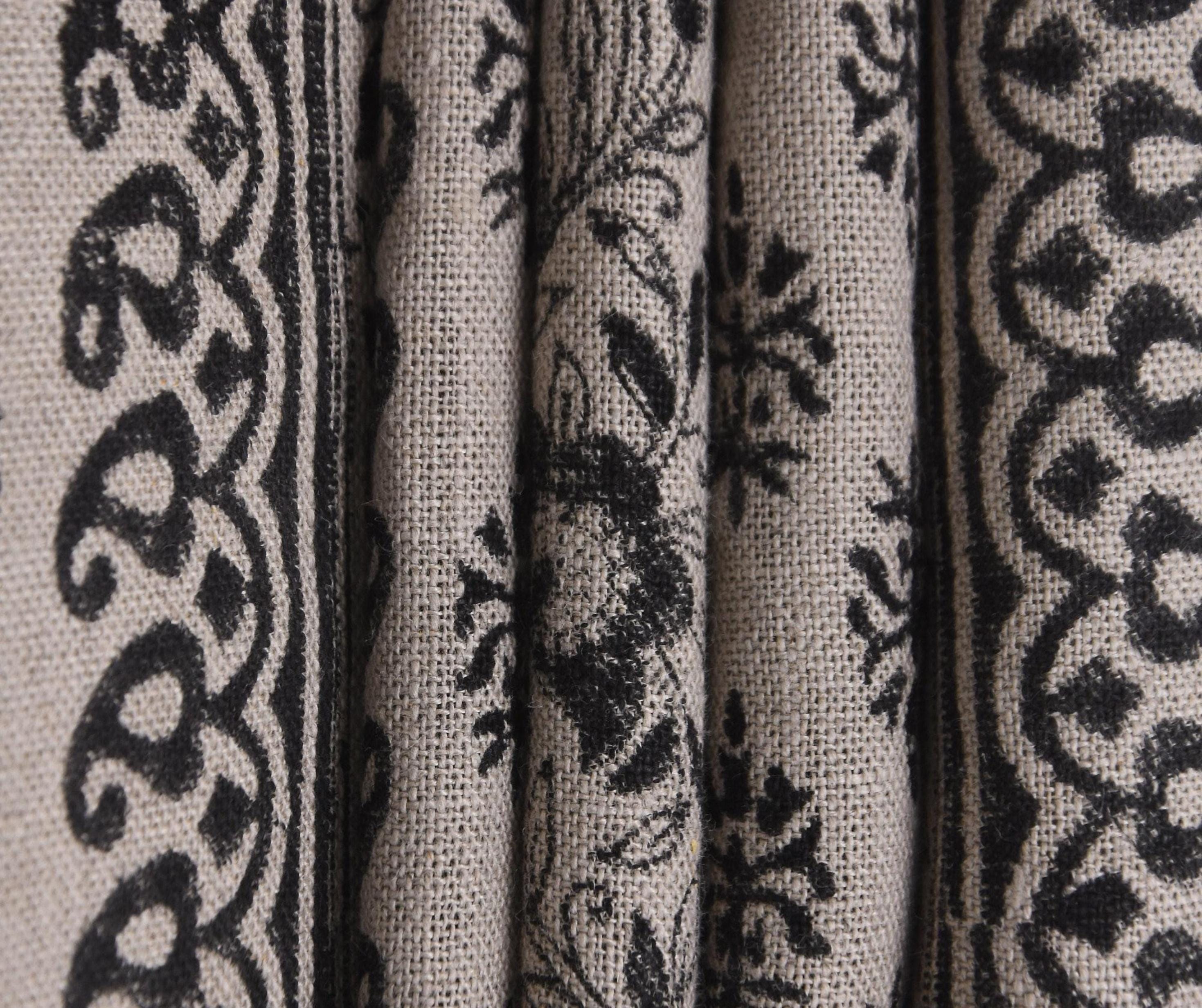 Linen Block Print Fabric 58 Inch Width Heavy Linen Natural Base Color Curtains and Drapes Upholstery Pillow Covers Tablecloths and Runners Bedding Tote Bag by Fabritual