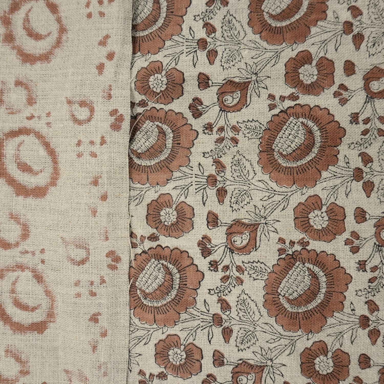 Linen Block Print Fabric 58 Inch Width Heavy Weight Linen Natural Base Color Curtains and Drapes Upholstery Handmade Art Tablecloths and Runners Bedding Tote Bag Lampshades Napkins by Fabritual