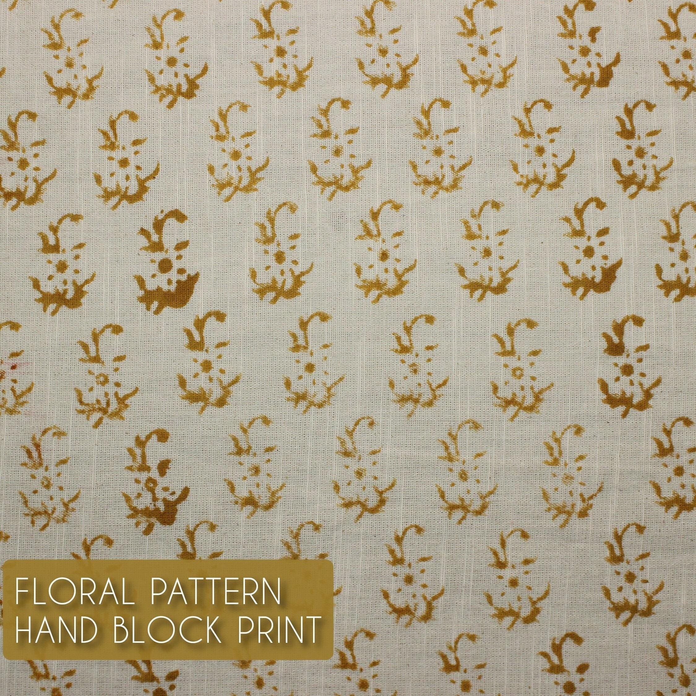 Linen Block Print Fabric 58 Inch Width Medium Weight Linen Natural Base Color Curtains and Drapes Upholstery Handmade Art Pillow Covers Tablecloths and Runners Bedding Tote Bag Lampshades Napkins by Fabritual