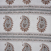 Handcrafted Brown and Gray Floral Cushion Fabric on Pure Linen with Basant Bela Design