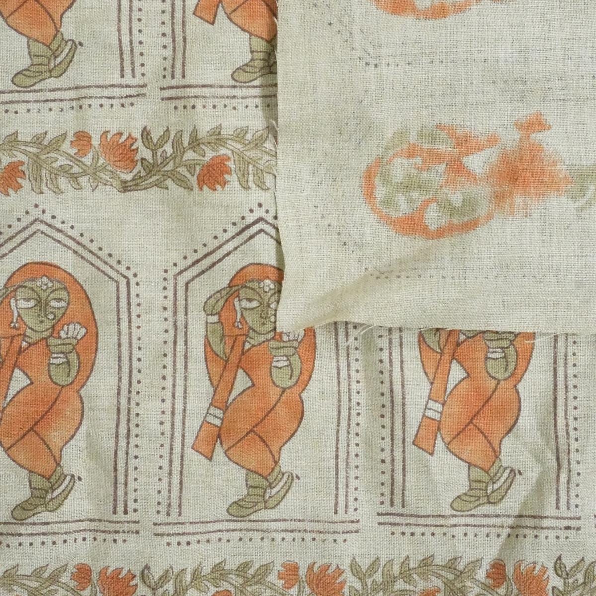 Fabritual Heavy Linen with Block Motifs, Great for Rustic and Vintage Interiors Sustainable Linen Fabric with Hand Block Printing for Home Fashion Projects Linen Home Decor Fabric with Floral Block Printing, 58” Wide for Versatility .