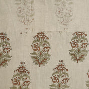 Hand Block Printed 100% Pure Linen Brown & Sage Green Floral Decorative Fabric for Farmhouse Decor - Sikander
