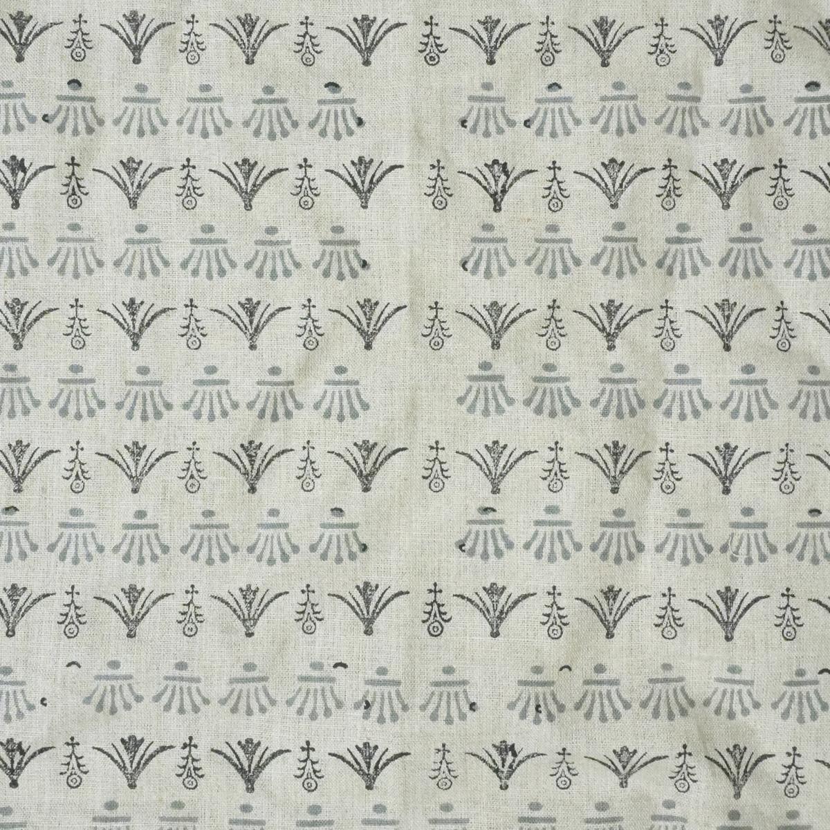 Handcrafted 100% Pure Linen Fabric with Block Print in Gray for Cushions & Windowpanes – Hastakala