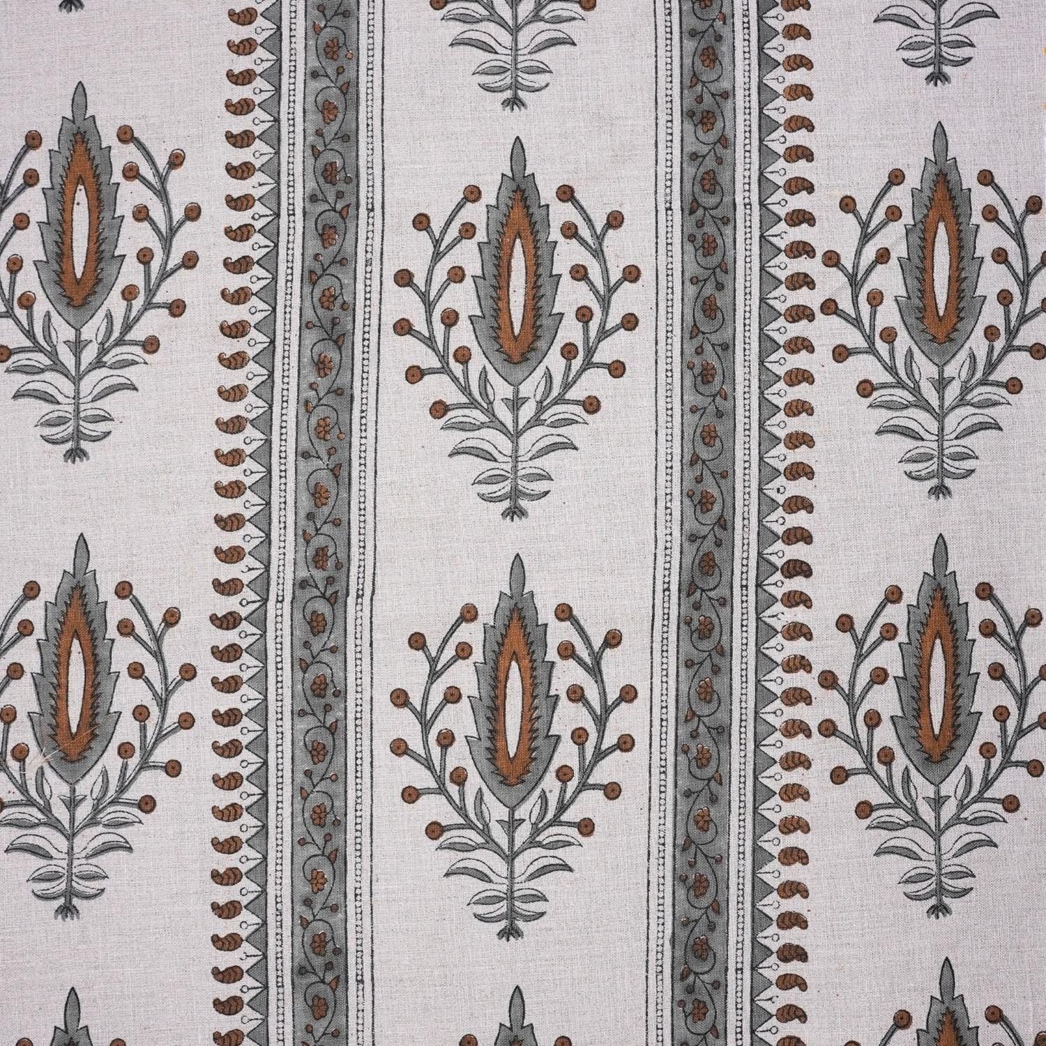 Indian Handmade Art Brown and Gray Floral Decorative Cushion Cover Fabric on Pure Linen - Nirja