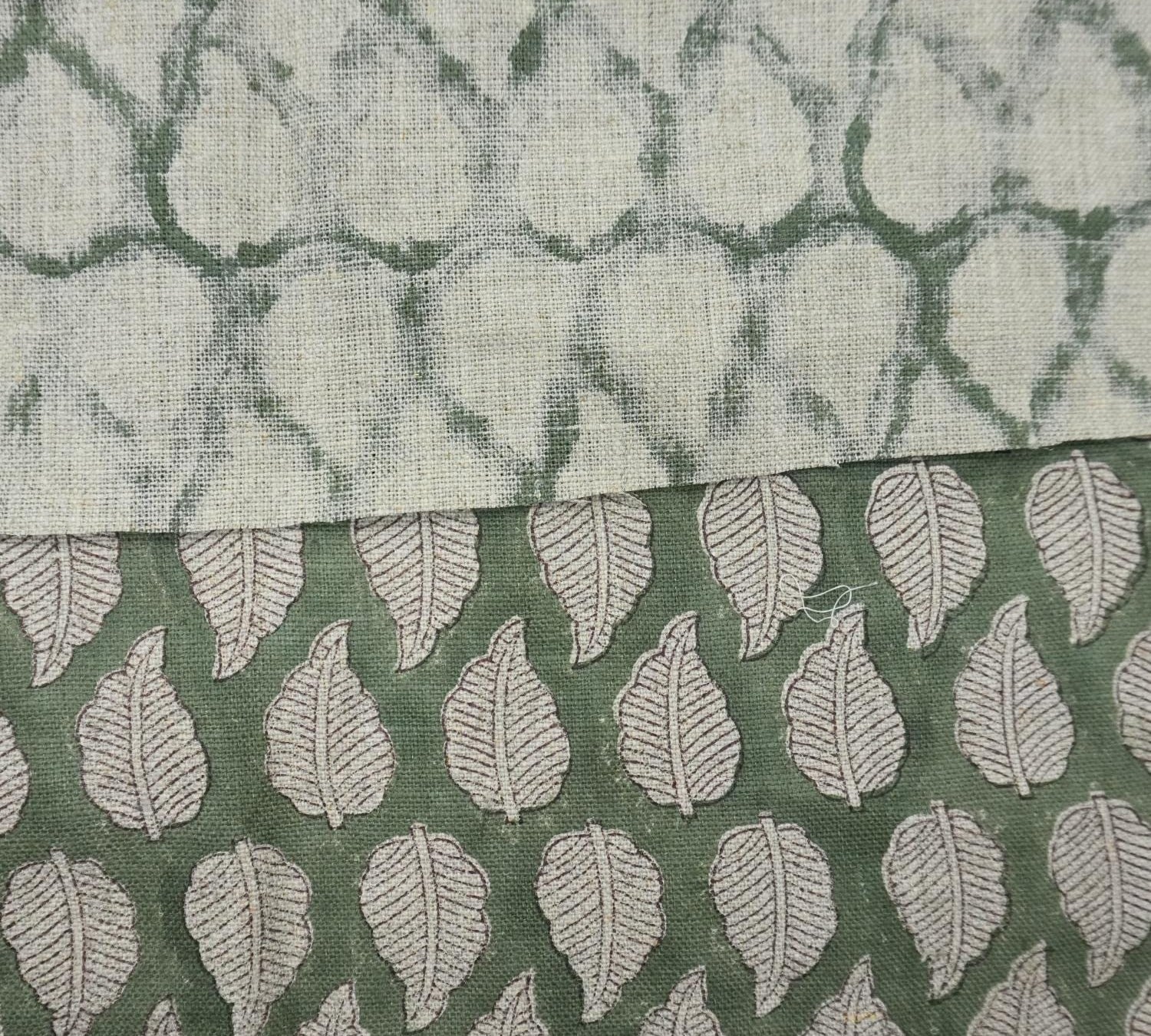 Linen Block Print Fabric 58 Inch Width Heavy Weight Linen Natural Base Color Curtains and Drapes Upholstery Handmade Art Pillow Covers Tablecloths and Runners Bedding Tote Bag Napkins by Fabritual