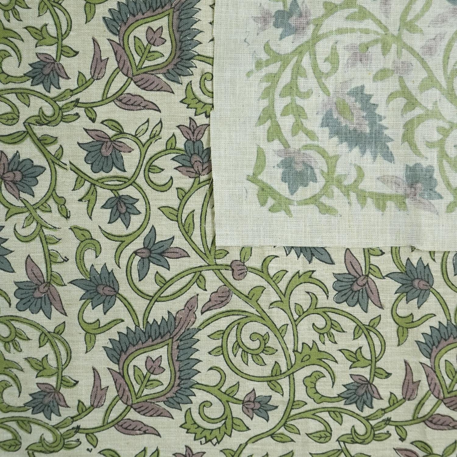 LINEN BLEND NATURAL HAND BLOCK PRINT FABRIC FOR CUSHION PILLOW AND DRAPERY LINENS - HAWAMAHAL