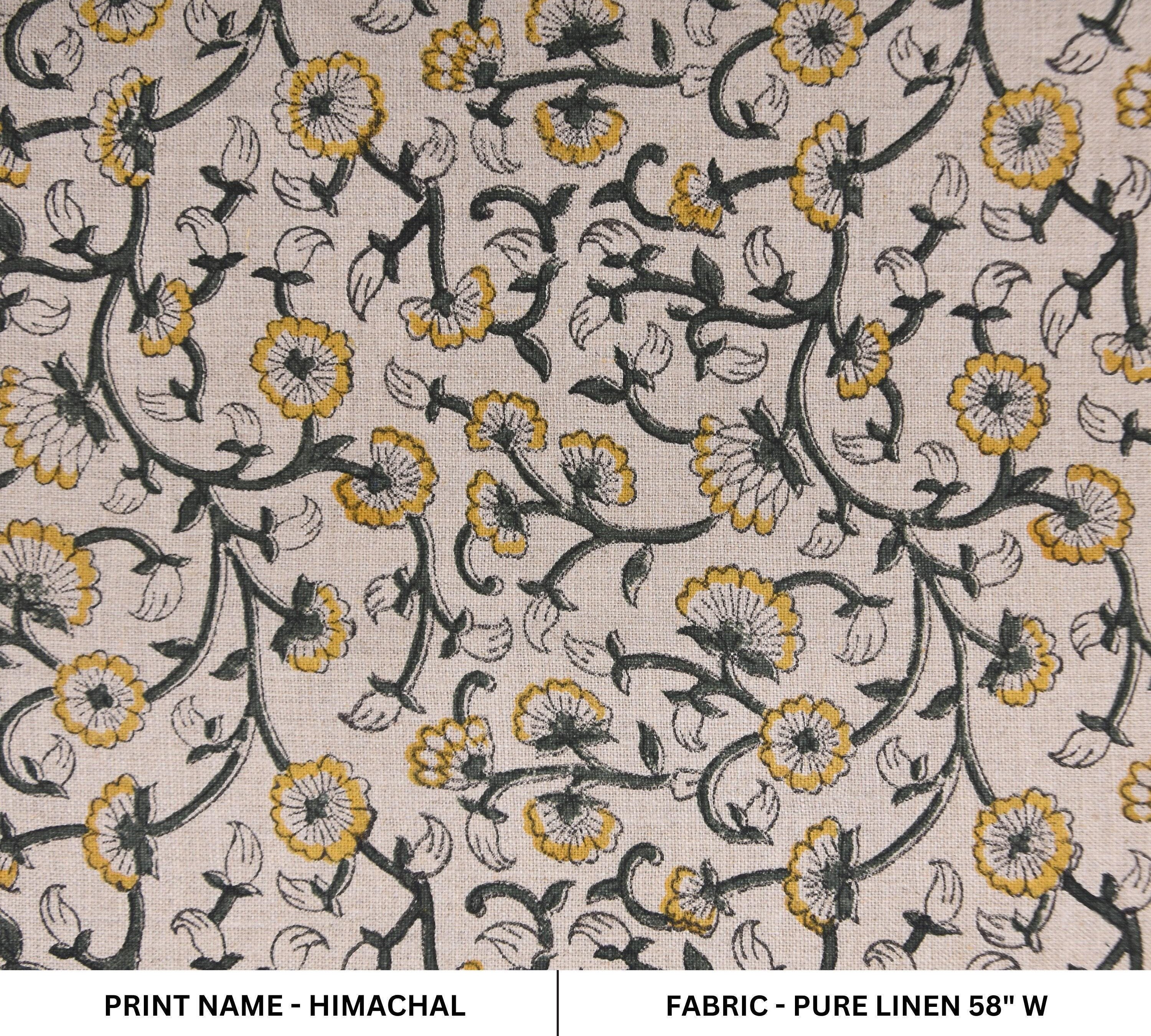 Linen Block Print Fabric 58 Inch Width Medium Weight Linen Natural Base Color Handmade Creative Design To Make Curtains and Drapes Upholstery Pillow Covers Tablecloths and Runners Napkins by Fabritual