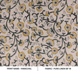 Handmade Indian Block Printed Elegant Pure Linen in Mustard and Gray Floral Base Fabric – Himachal