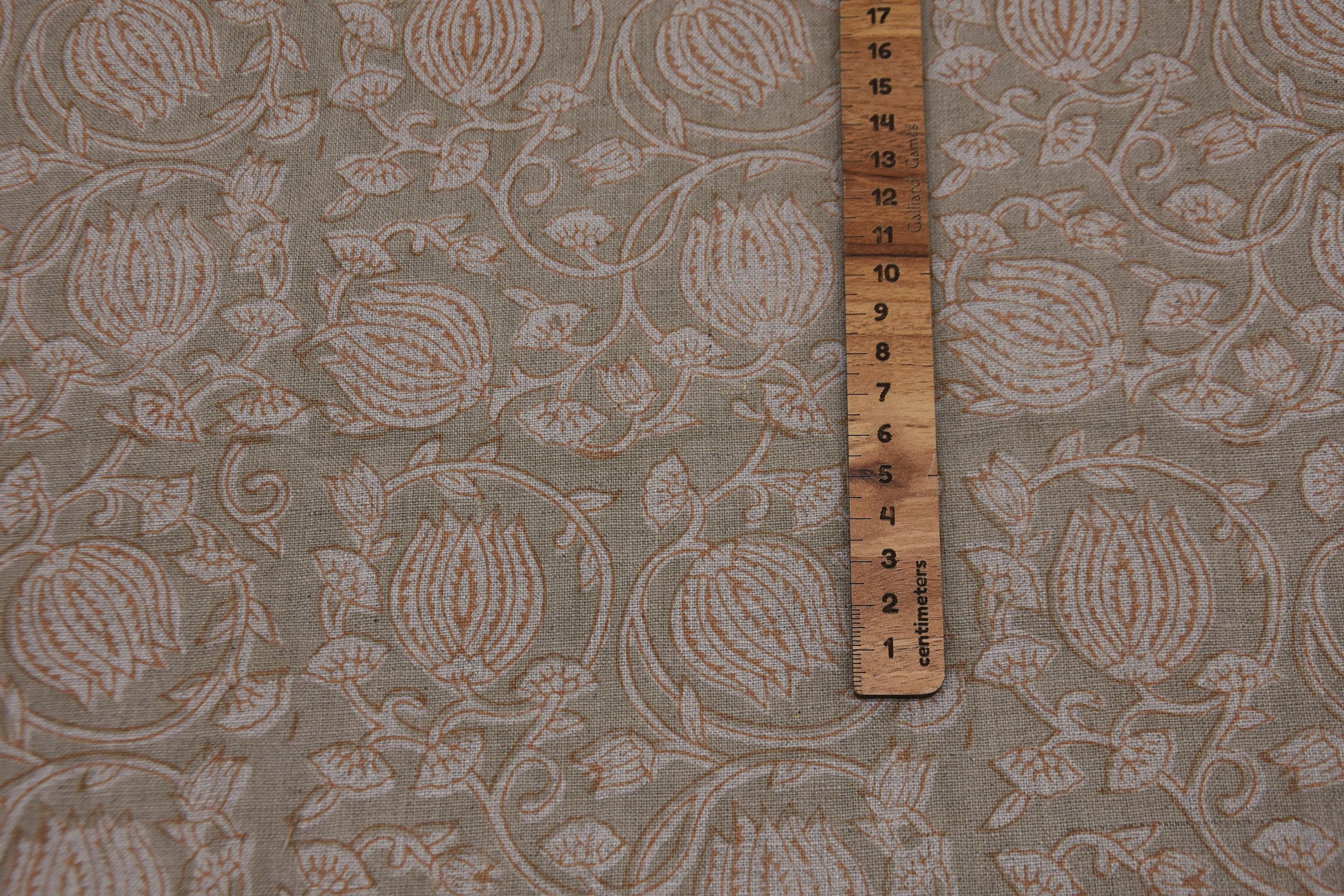 Linen Block Print Fabric 58 Inch Width Heavy Weight Linen Natural Base Color  Upholstery Handmade Art Pillow Covers Tablecloths and Runners Bedding Tote Bag Lampshades Napkins
