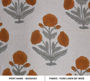 Linen Block Print Fabric 58&quot; Width Medium Weight Linen Natural Base Color Curtains and Drapes Upholstery Pillow Covers Tablecloths and Runners Bedding Tote Bag Lampshades Napkins by Fabritual