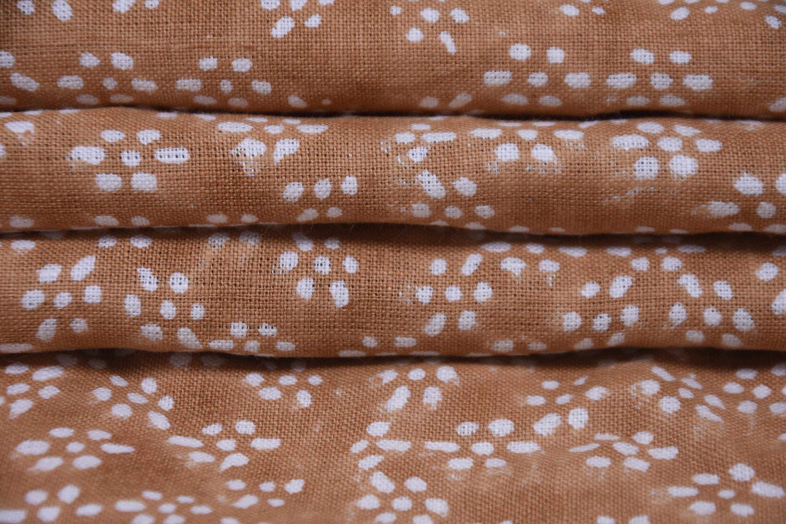 Handcrafted Block Print Thick White Cotton Coconut Mini Dots Floral Fabric for Napkins & Tote Bags - OLA VRISHTI