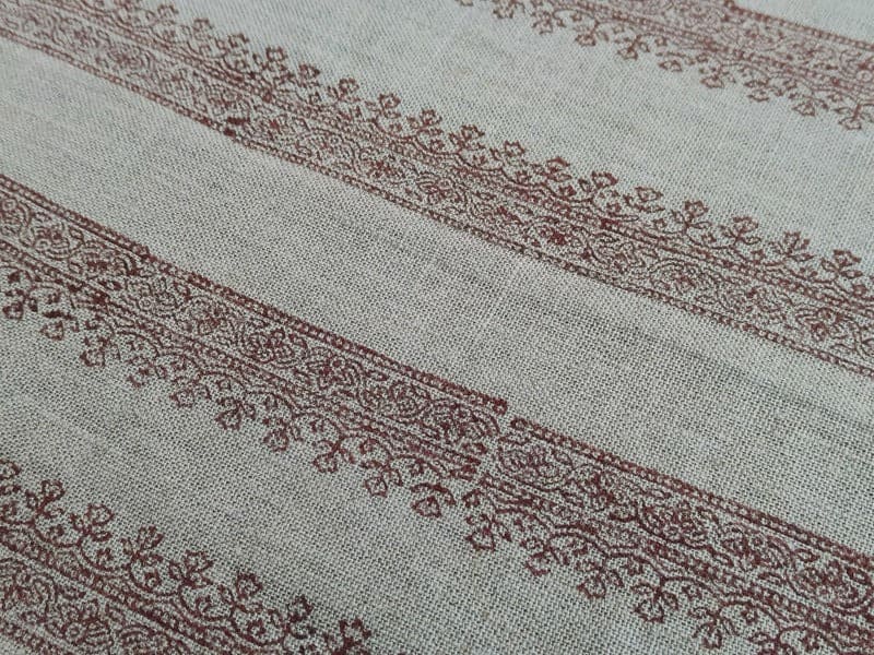 Aristan Hand Block Print Brown Floral Pure Linen Fabric - Mandela