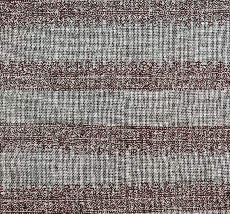 Aristan Hand Block Print Brown Floral Pure Linen Fabric - Mandela