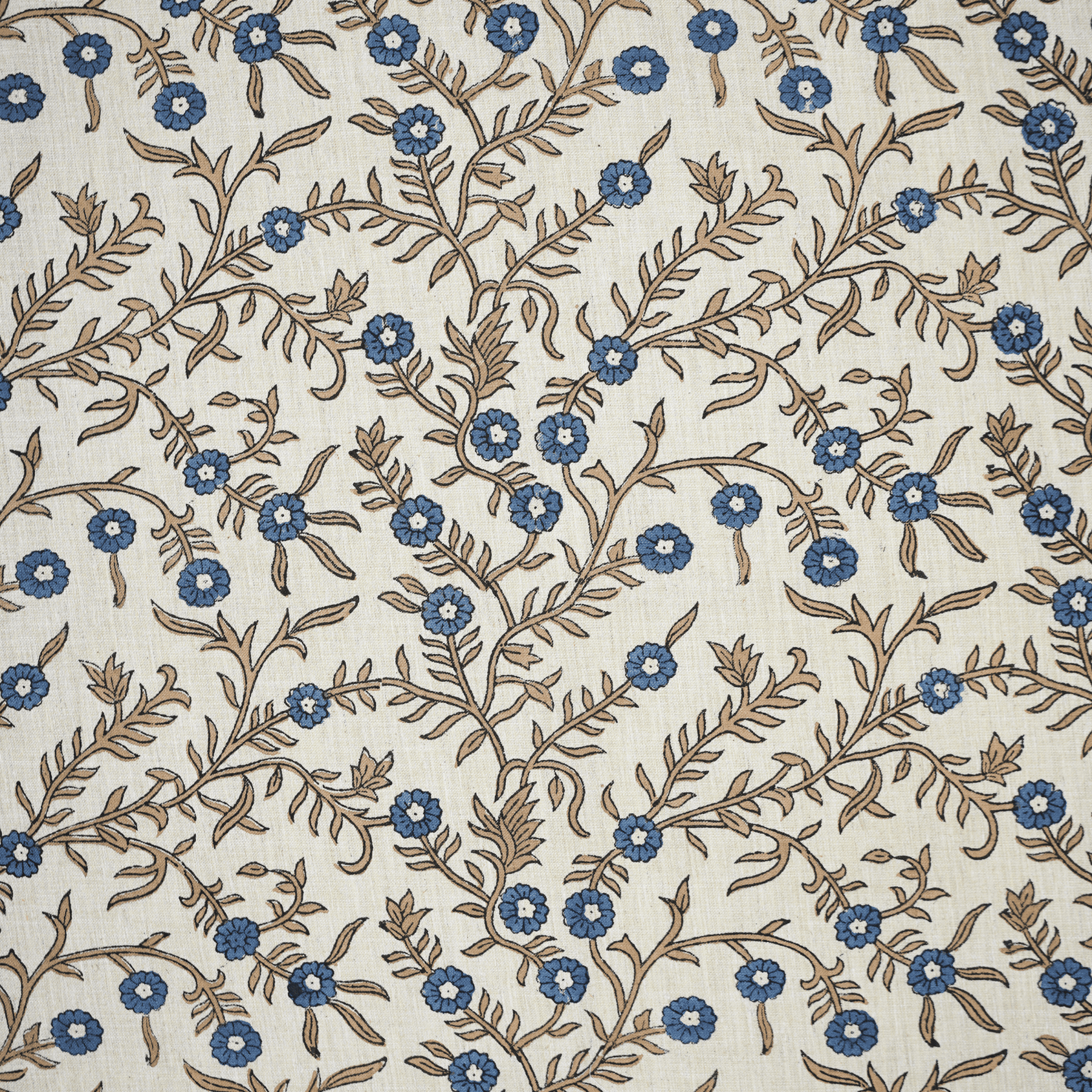 Aristan Handmade Block Print Blue Floral Linen Blend - Shehjan Design