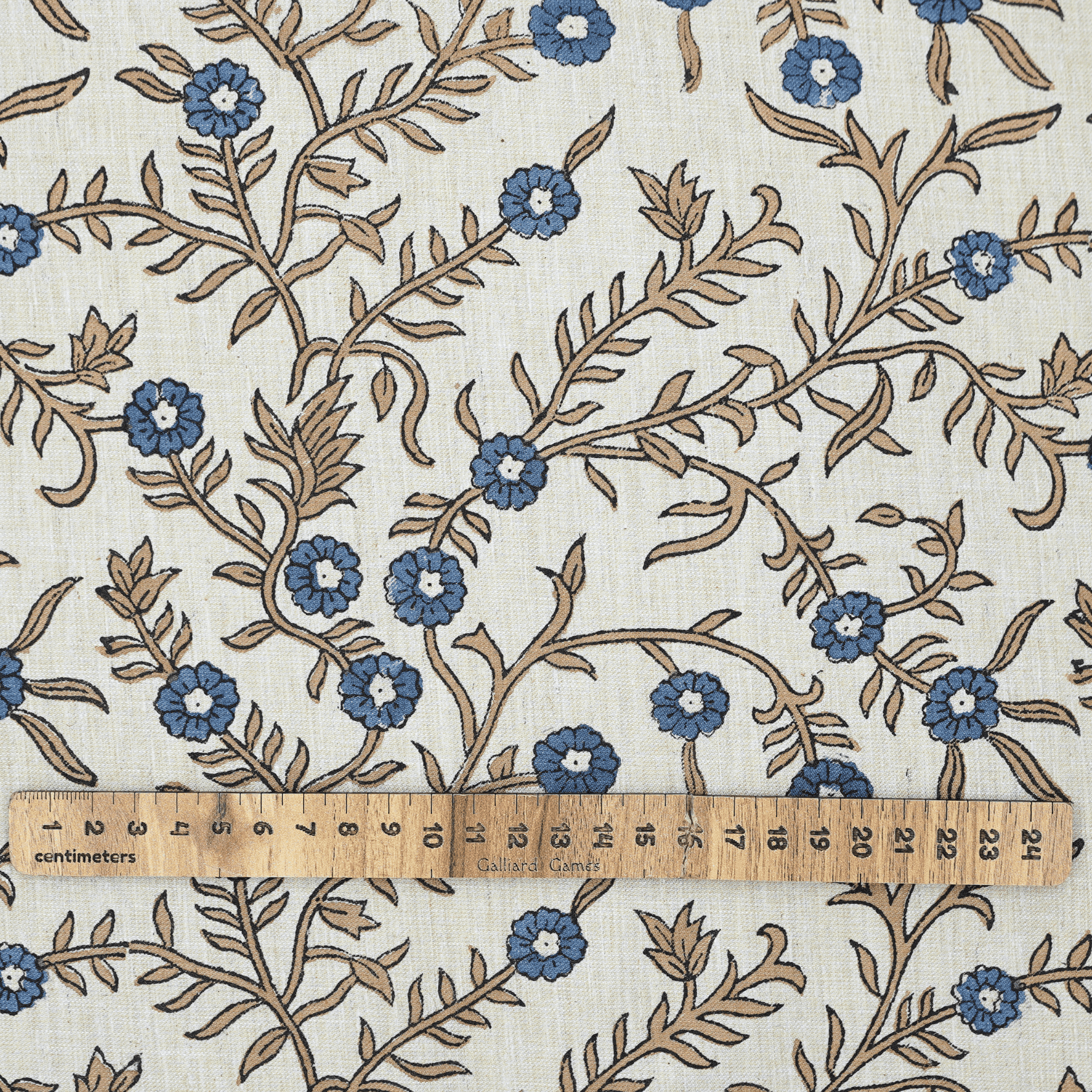 Aristan Handmade Block Print Blue Floral Linen Blend - Shehjan Design