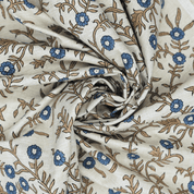 Aristan Handmade Block Print Blue Floral Linen Blend - Shehjan Design