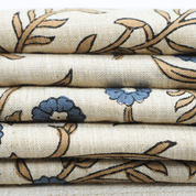 Aristan Handmade Block Print Blue Floral Linen Blend - Shehjan Design