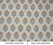 Aristnal Hand Block Print Brown Pure Linen Fabric  – Traffic Light