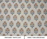 Aristnal Hand Block Print Brown Pure Linen Fabric  – Traffic Light