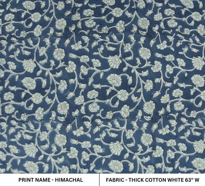 Aristan Block Print Blue Thick Cotton White Fabric Cushions- Himachal