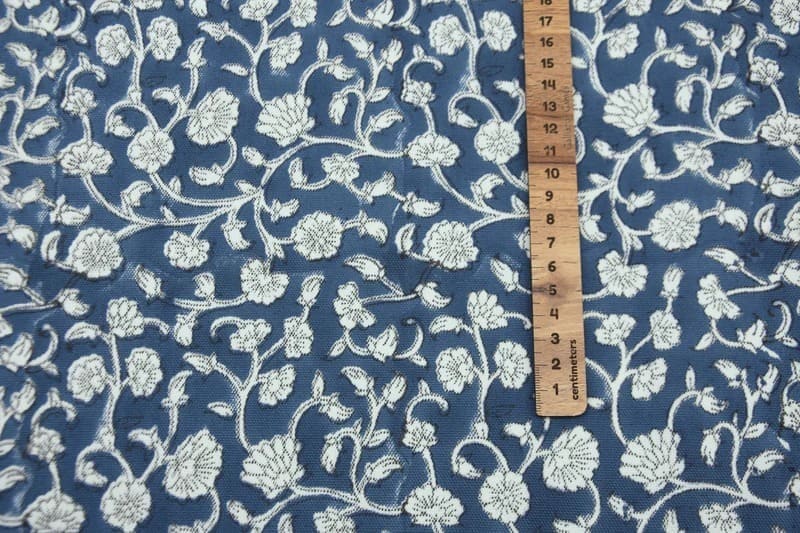 Aristan Block Print Blue Thick Cotton White Fabric Cushions- Himachal