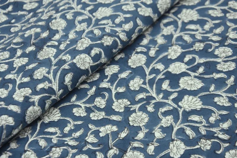Aristan Block Print Blue Thick Cotton White Fabric Cushions- Himachal