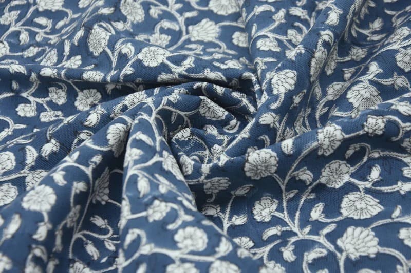 Aristan Block Print Blue Thick Cotton White Fabric Cushions- Himachal