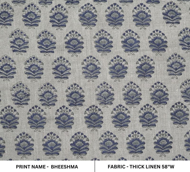 Indian Aristan Hand Block Print Blue Thick Linen Fabric – Bheeshma