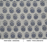 Indian Aristan Hand Block Print Blue Thick Linen Fabric – Bheeshma