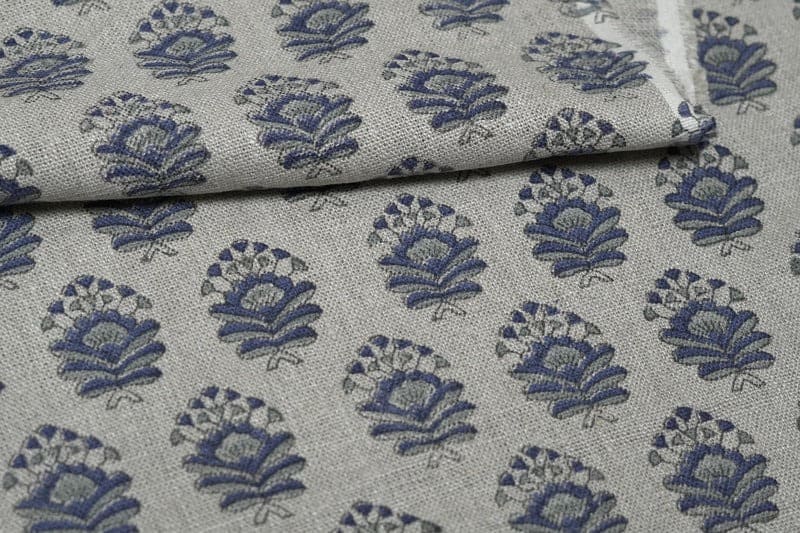 Indian Aristan Hand Block Print Blue Thick Linen Fabric – Bheeshma