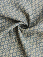 Aristan Hand Block Print Blue Mustard Thick Linen Fabric - Gulmohar