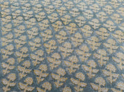 Aristan Hand Block Print Blue Mustard Thick Linen Fabric - Gulmohar