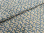 Aristan Hand Block Print Blue Mustard Thick Linen Fabric - Gulmohar
