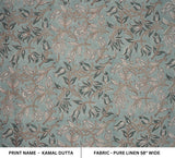 Aristan Hand Print Gray Floral Pure Linen Fabric Interior - Kamal Dutta