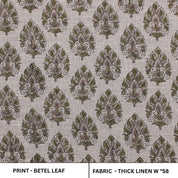 Handmade Block Print Green Floral Thick Linen Fabric - Betal Leaf