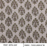 Handmade Block Print Green Floral Thick Linen Fabric - Betal Leaf