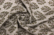Handmade Block Print Green Floral Thick Linen Fabric - Betal Leaf