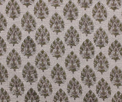 Handmade Block Print Green Floral Thick Linen Fabric - Betal Leaf