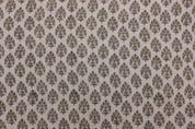 Handmade Block Print Green Floral Thick Linen Fabric - Betal Leaf