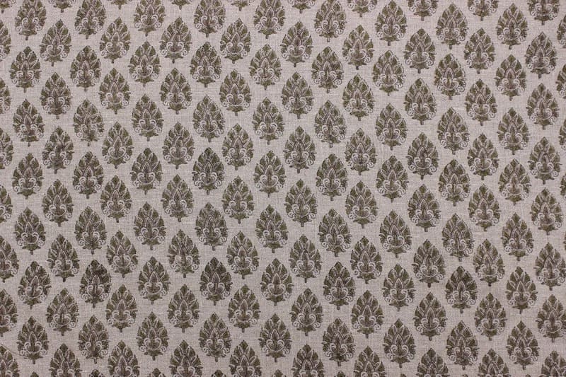 Handmade Block Print Green Floral Thick Linen Fabric - Betal Leaf