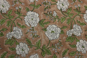 Aristan Hand Block Print Green Floral Thick Linen Fabric - Rameshwaram