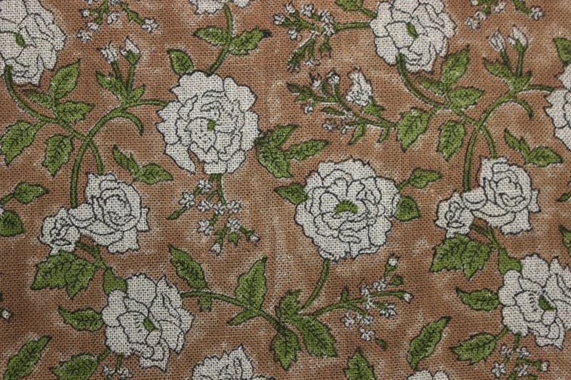 Aristan Hand Block Print Green Floral Thick Linen Fabric - Rameshwaram