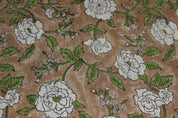 Aristan Hand Block Print Green Floral Thick Linen Fabric - Rameshwaram