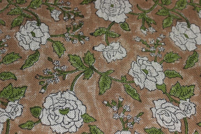 Aristan Hand Block Print Green Floral Thick Linen Fabric - Rameshwaram