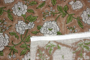 Aristan Hand Block Print Green Floral Thick Linen Fabric - Rameshwaram