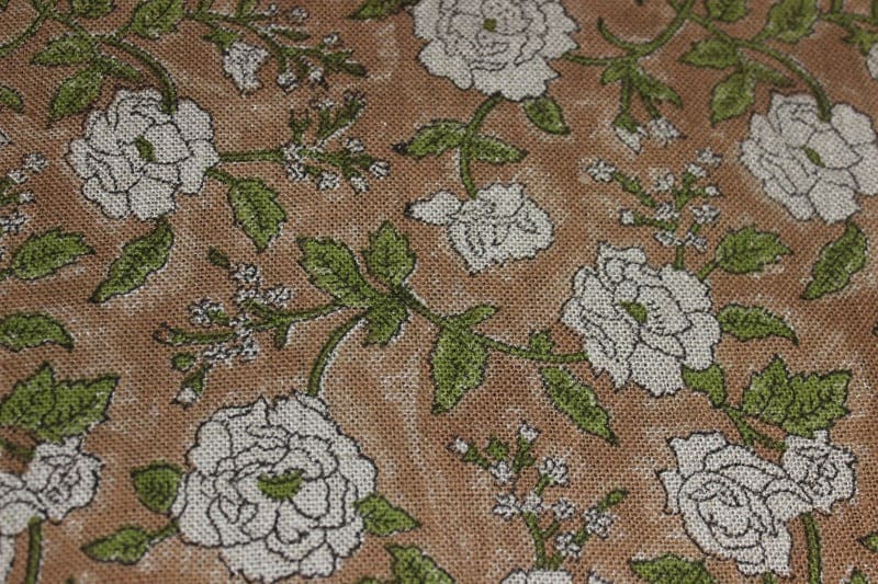Aristan Hand Block Print Green Floral Thick Linen Fabric - Rameshwaram